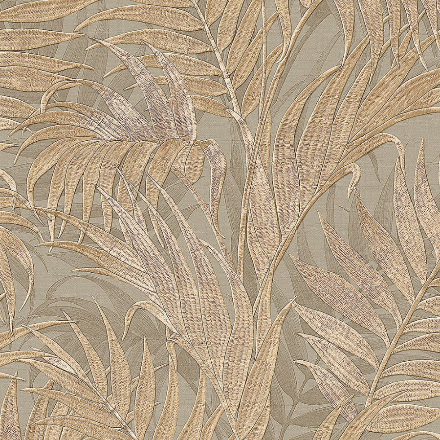 Luxusní šedohnědá vliesová tapeta, palmové listy GR322105, Grace, Design ID Wallcoverings