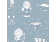 Modrá vliesová dětská tapeta na zeď - balony a vzducholodě JR3004, Jack´N Rose 2024, Grandeco