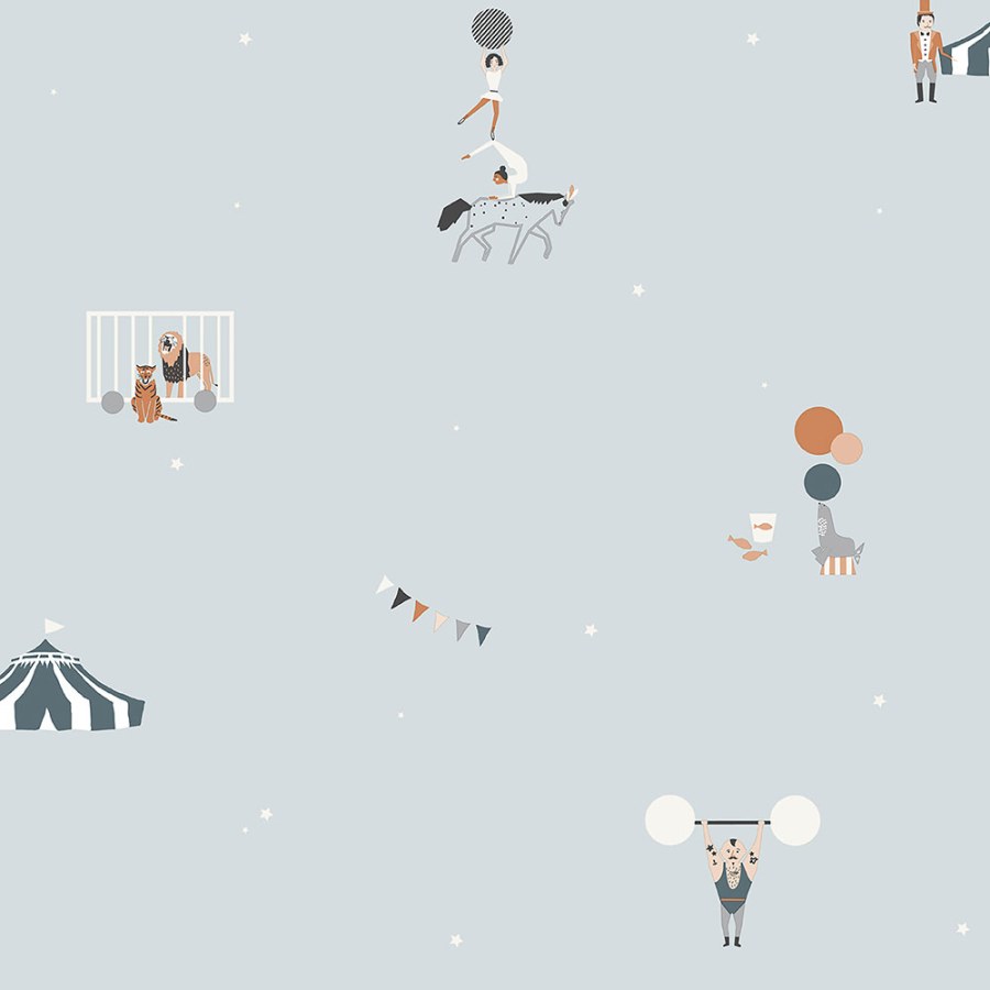 Modrá dětská vliesová tapeta na zeď, zvířátka, cirkus, 7000-1, Noa, ICH Wallcoverings Modrá dětská vliesová tapeta na zeď, zvířátka, cirkus, 7000-1, Noa, ICH Wallcoverings