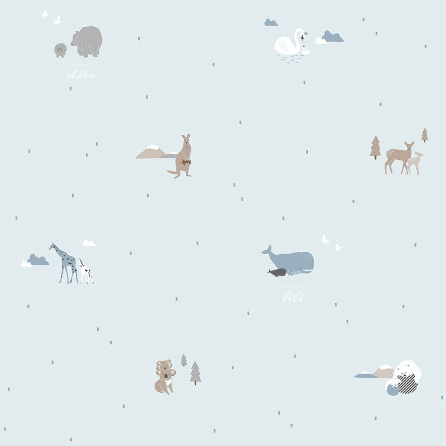 Modrá dětská vliesová tapeta se zvířátky, 7004-1, Noa, ICH Wallcoverings - Vliesové tapety
