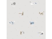 Šedá dětská vliesová tapeta se zvířátky, 7004-2, Noa, ICH Wallcoverings