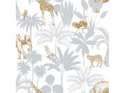 Dětská vliesová tapeta s palmami a zvířátky, 976-2, Mika, ICH Wallcoverings