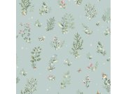Tyrkysová vliesová tapeta s rostlinami a ptáčky, 973-2, Mika, ICH Wallcoverings