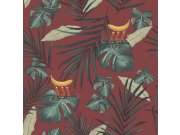 Červená vliesová tapeta na zeď, listy, opice 6502-4, Batabasta, ICH Wallcoverings