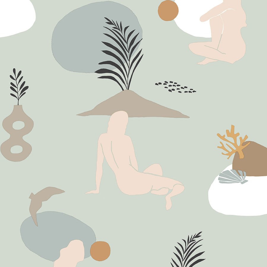 Zelená vliesová tapeta na zeď, ženy na pláži 6503-3, Batabasta, ICH Wallcoverings - Vliesové tapety