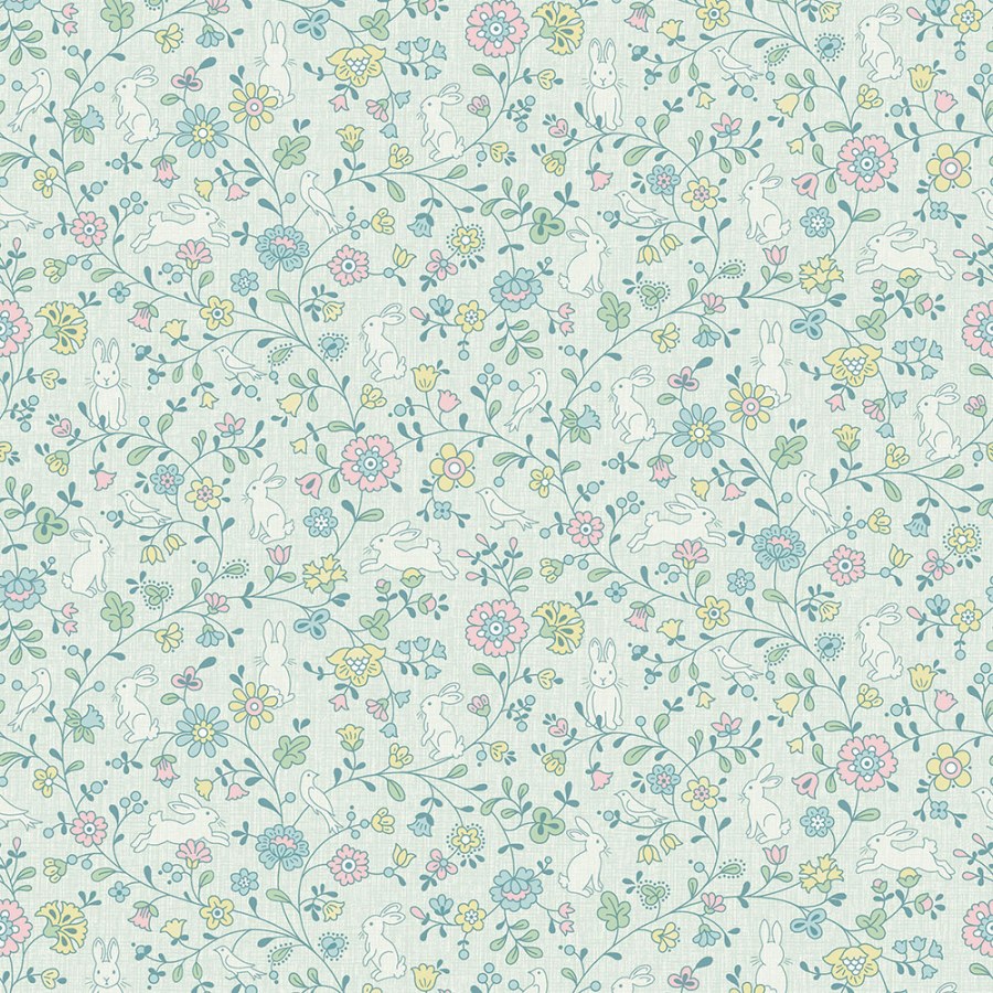 Tapety Yara - Tapety dle materiálu - Vliesové tapety - Zelená vliesová dětská tapeta na zeď - kytičky, zajíčci JS3102, Jack´N Rose 2024 , Grandeco Zelená vliesová dětská tapeta na zeď - kytičky, zajíčci JS3102, Jack´N Rose 2024 , Grandeco - Vliesové tapety