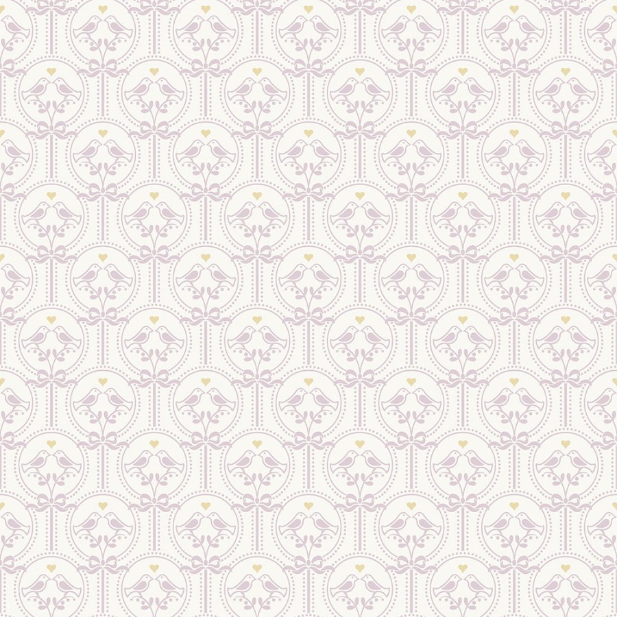 Tapety Yara - Tapety dle materiálu - Vliesové tapety - Fialková vliesová dětská tapeta na zeď - ptáčci, mašličky JS3201, Jack´N Rose 2024 , Grandeco Fialková vliesová dětská tapeta na zeď - ptáčci, mašličky JS3201, Jack´N Rose 2024 , Grandeco - Vliesové tapety