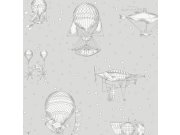 Šedá vliesová dětská tapeta na zeď - balony a vzducholodě JR3011, Jack´N Rose 2024, Grandeco