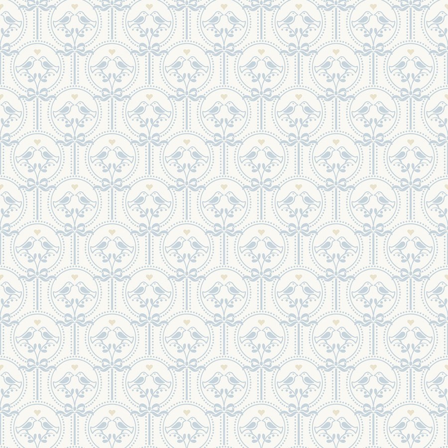 Modrá vliesová dětská tapeta na zeď - ptáčci, mašličky JS3204, Jack´N Rose 2024 , Grandeco - Vliesové tapety