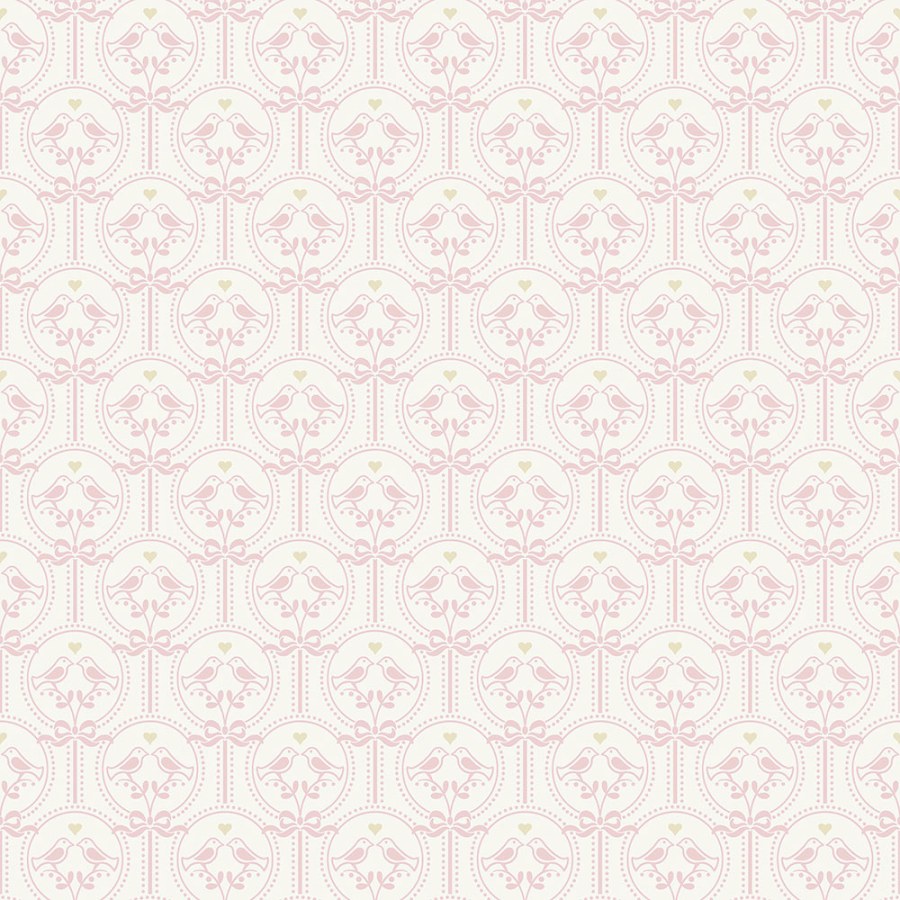 Růžová vliesová dětská tapeta na zeď - ptáčci, mašličky JS3205, Jack´N Rose 2024 , Grandeco - Vliesové tapety