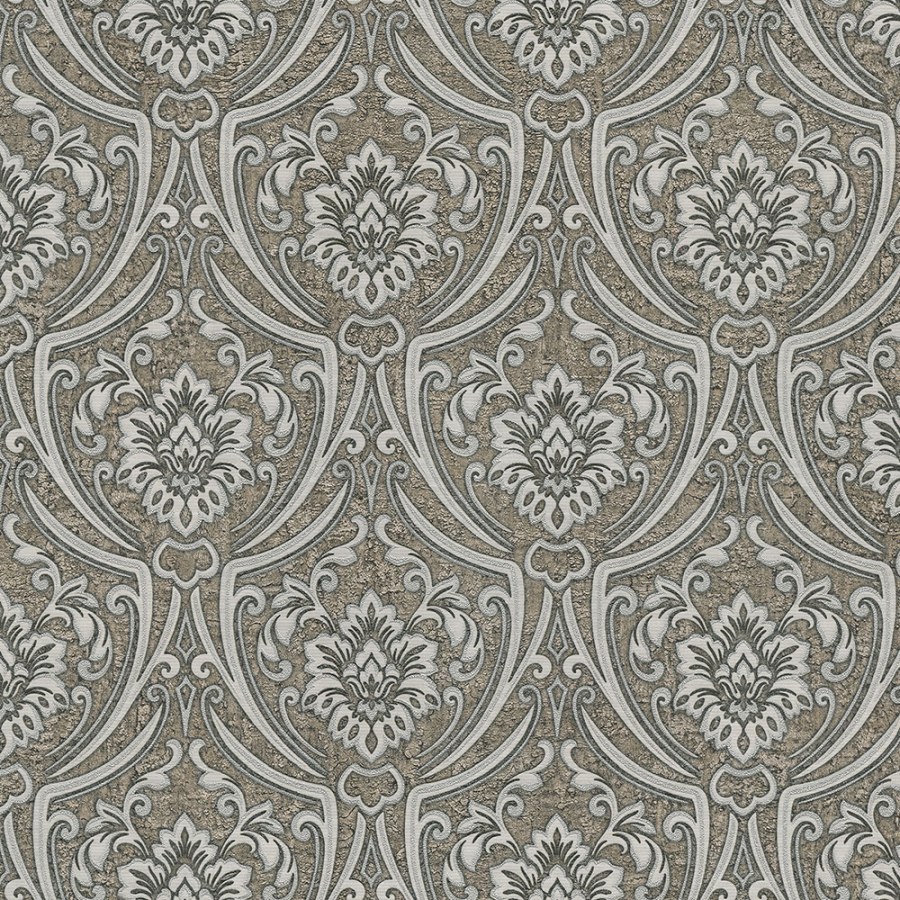 Luxusní béžová tapeta se stříbrným a černým ornamentem 73031, Ambrosia, Emiliana Parati - Tapety na zeď