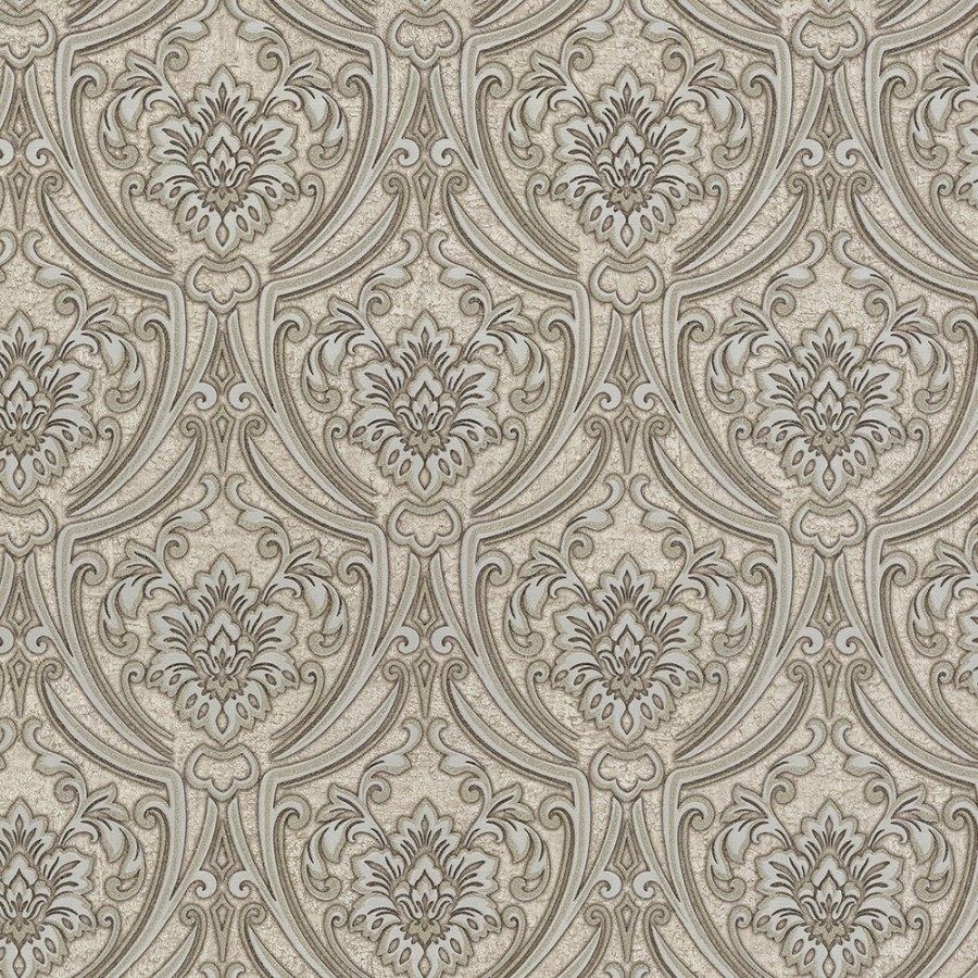 Luxusní béžovohnědá tapeta s šedým a zlatým ornamentem 73039, Ambrosia, Emiliana Parati - Tapety na zeď