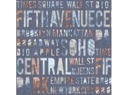 Tapety Yara Tapety dle materiálu Vliesové tapety - Vliesová modrá omyvatelná tapeta - nápisy - M50891D, Loft, Ugépa Vliesová modrá omyvatelná tapeta - nápisy - M50891D, Loft, Ugépa