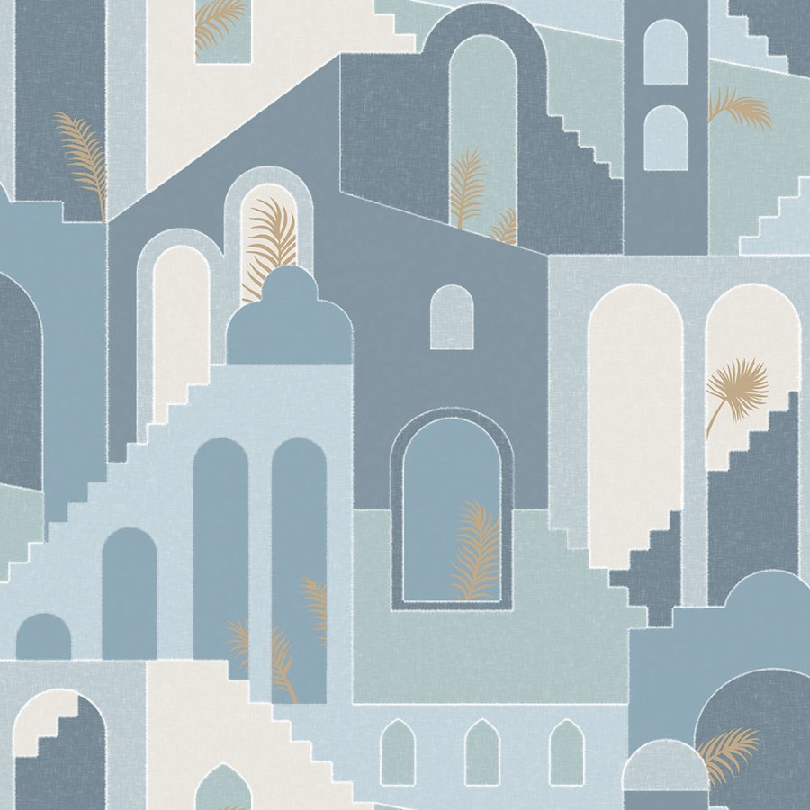 Vliesová modrá grafická tapeta na zeď Město M47301, Arty, Ugépa - Vliesové tapety