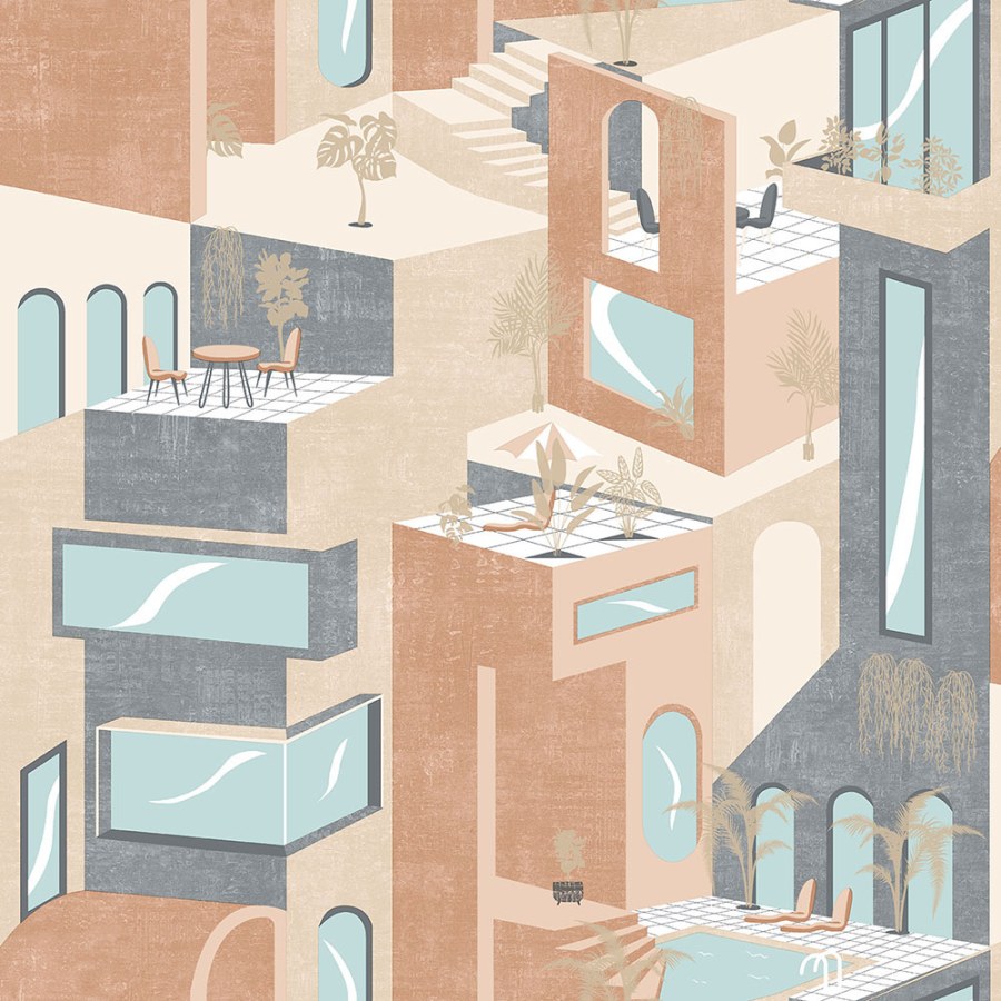 Vliesová grafická tapeta na zeď Město, rostliny M47505, Arty, Ugépa - Vliesové tapety