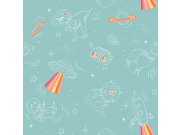 Vliesová zelená dětská tapeta - zvířátka a dinosauři ve Vesmíru - M36804, My Kingdom, Ugépa