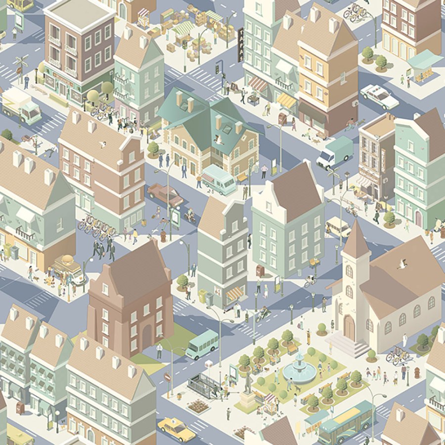 Tapety Yara - Tapety dle materiálu - Vliesové tapety - Dětská vliesová tapeta na zeď - Město - L97611, My Kingdom, Ugépa Dětská vliesová tapeta na zeď - Město - L97611, My Kingdom, Ugépa - Vliesové tapety