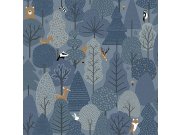 Vliesová modrá dětská tapeta - zvířátka v lese - M51601, My Kingdom, Ugépa