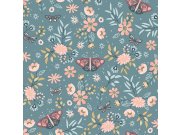 Vliesová zelená květinová tapeta s motýly - M58104, My Kingdom, Ugépa