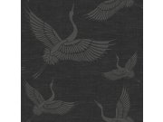 Vliesová šedočerná tapeta - ptáci, jeřábi - látková textura 347760, Natural Fabrics, Origin