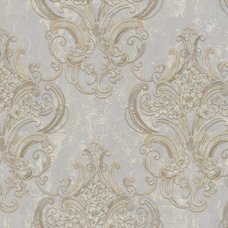 Světle šedá stříbrná a zlatá luxusní zámecká tapeta na zeď 83418, Mirabilia, Emiliana Parati - Tapety na zeď