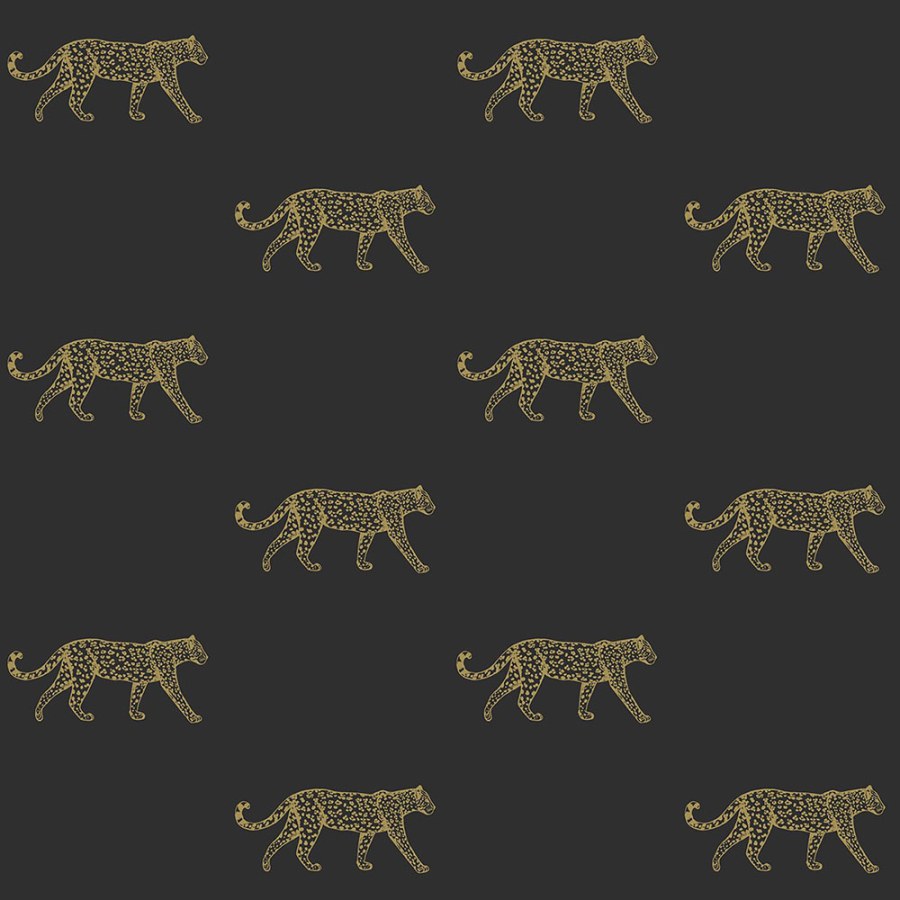 Černá vliesová tapeta se zlatými leopardy 347686, City Chic, Precious, Origin - Tapety na zeď
