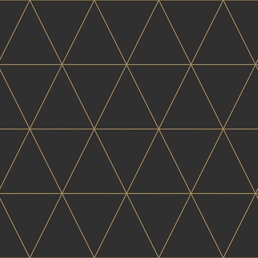 Černá vliesová tapeta, zlaté obrysy trojúhelníků 347684, City Chic, Precious, Origin