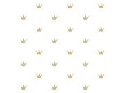 Dětská bílá vliesová tapeta se zlatými korunkami 347678, Precious, Origin