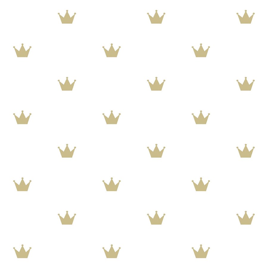 Dětská bílá vliesová tapeta se zlatými korunkami 347678, Precious, Origin - Tapety na zeď