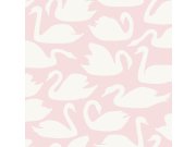 Metalická růžová vliesová tapeta s labutěmi - 347708, Precious, Origin
