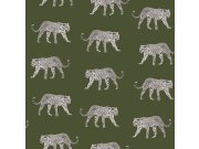Vliesová tapeta na zeď zelená s leopardy 139179, Paradise, Esta Home