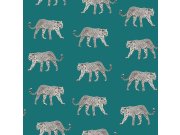 Vliesová tyrkysová tapeta s leopardy 139180, Paradise, Esta Home