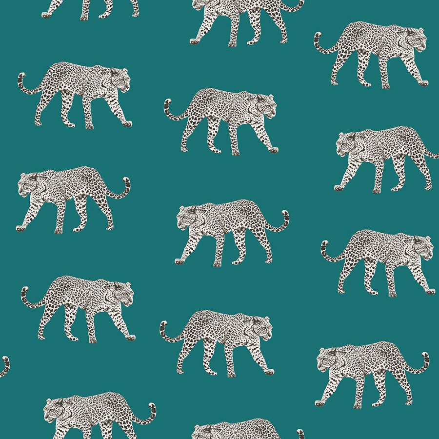 Vliesová tyrkysová tapeta s leopardy 139180, Paradise, Esta Home - Tapety na zeď