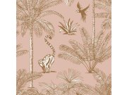 Růžová vliesová tapeta - opice, palmy, tropické listy, 158943, Paradise, Esta Home