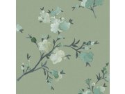 Vliesová tapeta na zeď zelená s rozkvetlými větvičkami 148718, Blush, Esta Home