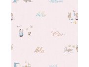 Růžová Papírová dětská tapeta se zvířátky a nápisy 3353-2, Oh lala, ICH Wallcoverings