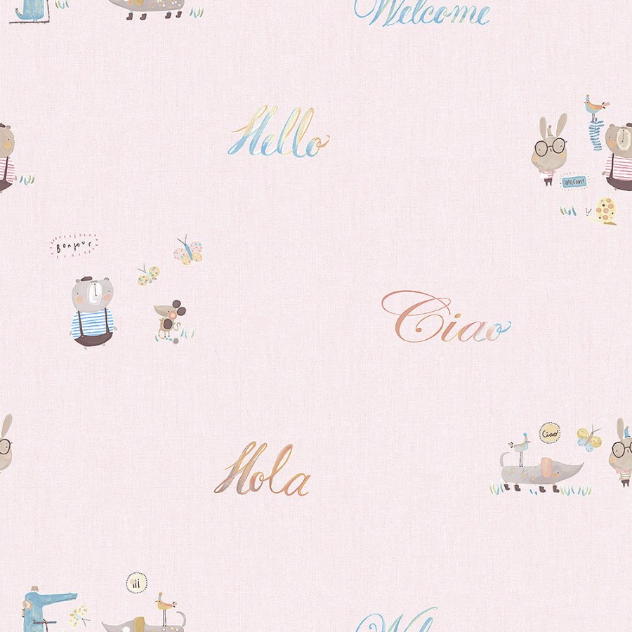 Růžová Papírová dětská tapeta se zvířátky a nápisy 3353-2, Oh lala, ICH Wallcoverings - Papírové tapety