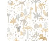 Papírová dětská tapeta se zvířátky, palmami a listy 454-2, Pippo, ICH Wallcoverings
