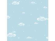Modrá papírová tapeta na zeď, mráčky, obloha, hvězdičky 458-1, Pippo, ICH Wallcoverings