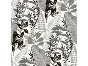 Černobílá vliesová tapeta na zeď, rostliny a listy GV24277, Good Vibes, Decoprint