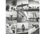 Černobílá vliesová tapeta na zeď Surfing 138955, Regatta Crew, Esta Home