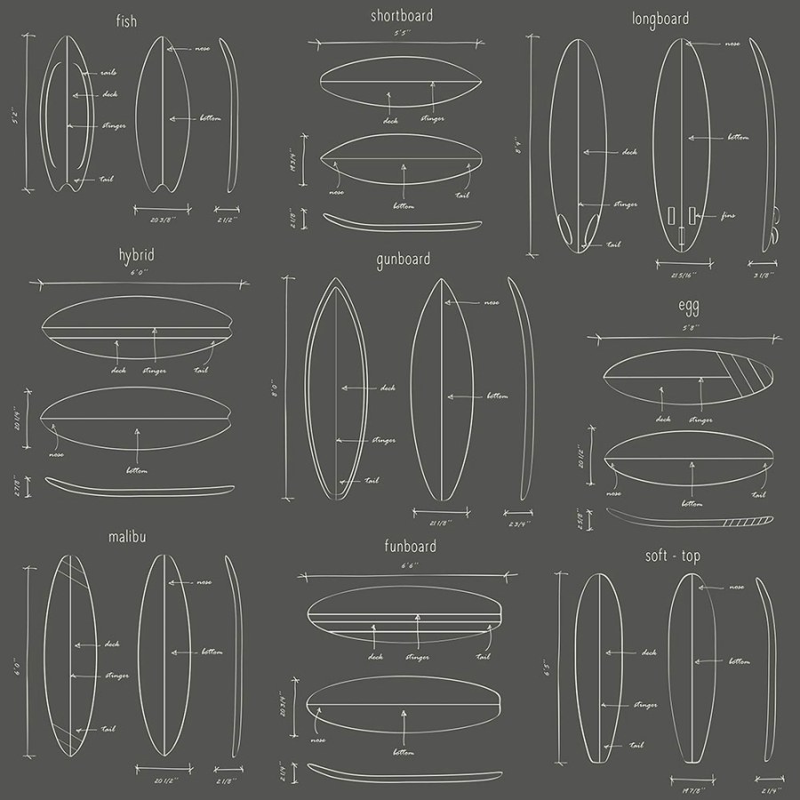 Černá vliesová tapeta s nákresy surfů 128872, Regatta Crew, Esta Home - Tapety na zeď
