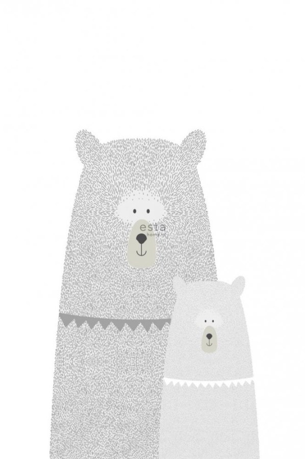 Černobílá vliesová tapeta na zeď dětská Medvědi 158837, 1,86 x 2,79 m, Little Bandits, Esta - Vliesové tapety