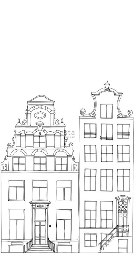 Černobílá vliesová tapeta na zeď Domečky 158833, 1,395 x 2,79 m, Little Bandits, Esta - Vliesové tapety