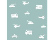 Tapety Yara Tapety dle materiálu Vliesové tapety - Tyrkysová vliesová tapeta pro kluky Auta, vrtulníky 128864, Little Bandits, Esta Tyrkysová vliesová tapeta pro kluky Auta, vrtulníky 128864, Little Bandits, Esta
