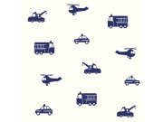 Bílo-modrá vliesová tapeta pro kluky Auta, vrtulníky 137321, Little Bandits, Esta