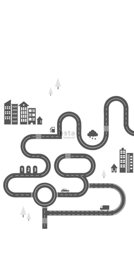 Černobílá vliesová tapeta na zeď Silnice 158835, 1,395 x 2,79 m, Little Bandits, Esta - Vliesové tapety