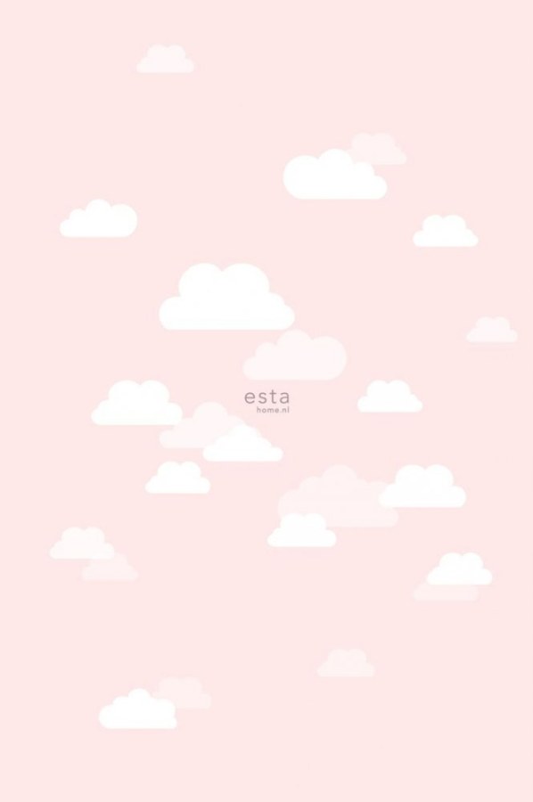 Vliesová růžová dětská tapeta s bílými mráčky 158843, 1,86 x 2,79 m, Little Bandits, Esta - Vliesové tapety