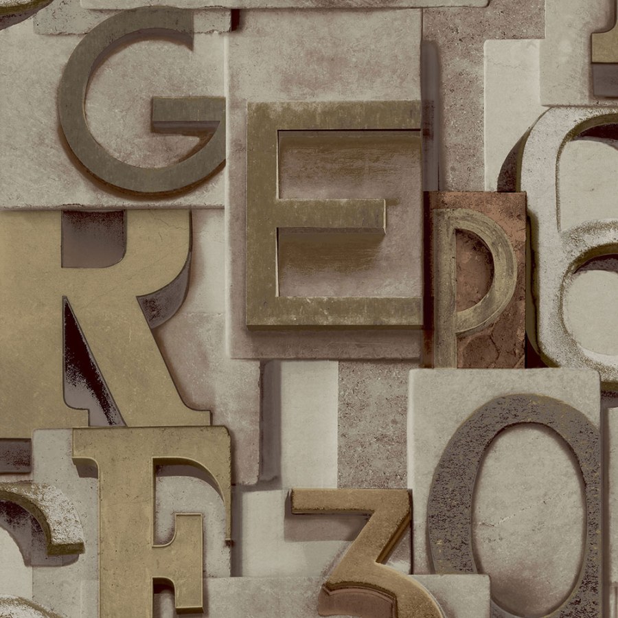 Vliesová tapeta na zed, 3D číslice a písmena WL2301, Wanderlust, Grandeco - Vliesové tapety