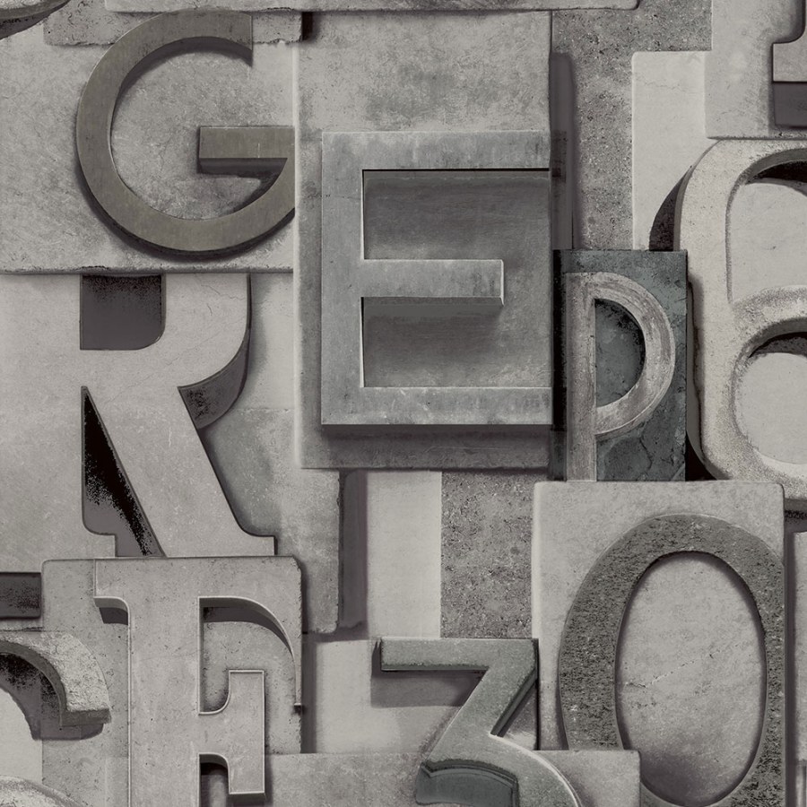 Vliesová tapeta na zed, 3D číslice a písmena WL2302, Wanderlust, Grandeco